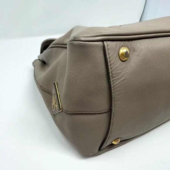 Prada Pattina Flap Satchel Saffiano Leather Medium Bag Purse Taupe - Picture 8 of 16